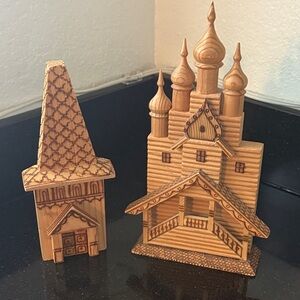 Antique Wooden Russian Architecture Figurines Church Set-2